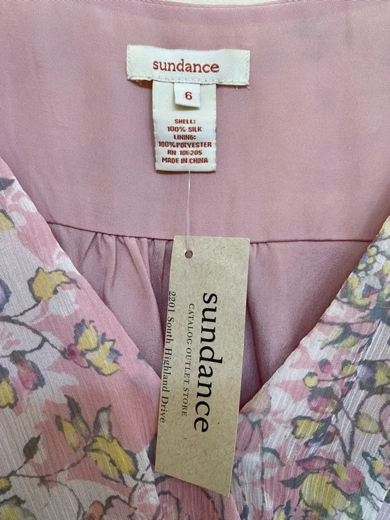 Sundance Silk Floral Wrap Dress Pink Boho Cottagecore Long Sleeve Size 6 NWT - Picture 2 of 13
